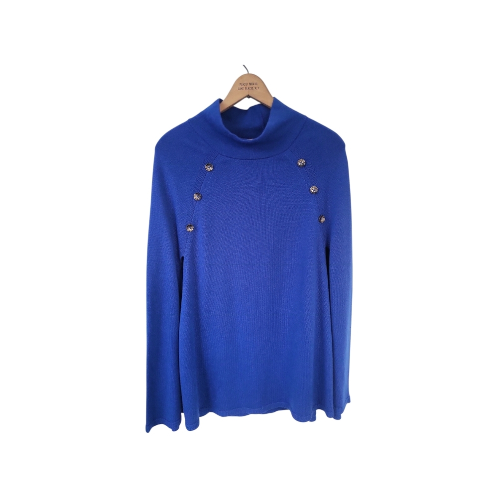 Ann Taylor Bright Blue Mock Neck Pullover Sweater Cape/ Poncho M/L